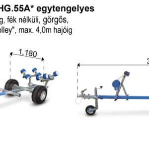 ALFA Marine 13412HG.55 Jet Sky “Beach Trolley”, egytengelyes, 3,40×1,18m, 550kg, fék nélküli, görgős, max 4,0m hajóig