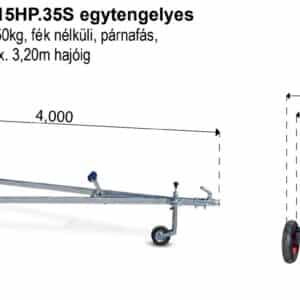 ALFA Marine 14015HP.35S egytengelyes, 4,00 x 1,52m, 350kg, fék nélküli, párnafás, sólyakocsi max 3,20m hajóig