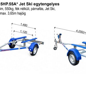 ALFA Marine 14315HP.55A* Jet Ski Egytengelyes, 4,25(4,45) x 1,48m, 550kg, fék nélküli, párnafás, Jet Ski, Csónakszállító, max. 3,65m hajóig