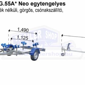 ALFA Marine 15515HG.55A*Neo 5,5x1,49m, 550kg, fék nélküli, görgős, csónakszállító max. 4,9m hajóig