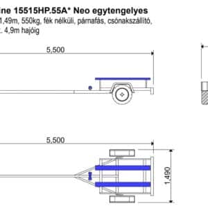 ALFA Marine 15515HP.55A*Neo egytengelyes, 5,5x1,49m, 550kg, fék nélküli, párnafás, csónakszállító max. 4,9m hajóig