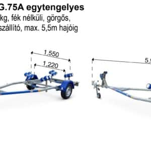 ALFA Marine 15916HG.75A egytengelyes, 5,9(6,3)x1,55m, 750kg, fék nélküli, görgős, csónakszállító, hajószállító, max. 5,5m hajóig