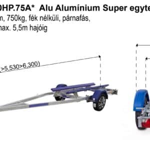 ALFA Marine 16320HP.75A* Alu Super egytengelyes, 5,13(6,30)x1,95m, 750kg, fék nélküli, párnafás, csónakszállító, kihúzható vonórúddal, max. 5,5m hajóig