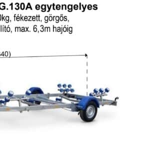 ALFA-B Marine 26325HG.130A* Egytengelyes, 6,34(7,34)x2,45m, 1300kg, fékezett, görgős, csónakszállító, hajószállító, max. 6,3m hajóig