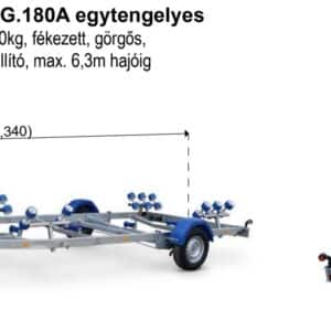 ALFA-B Marine 26325HG.180A* Egytengelyes, 6,34(7,34)x2,45m, 1800kg, fékezett, görgős, csónakszállító, hajószállító, max. 6,3m hajóig