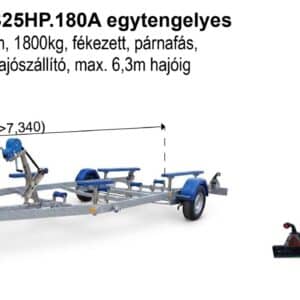ALFA-B Marine 26325HP.180A Egytengelyes, 6,34(7,34)x2,45m, 1800kg, fékezett, párnafás, csónakszállító, hajószállító, max. 6,3m hajóig