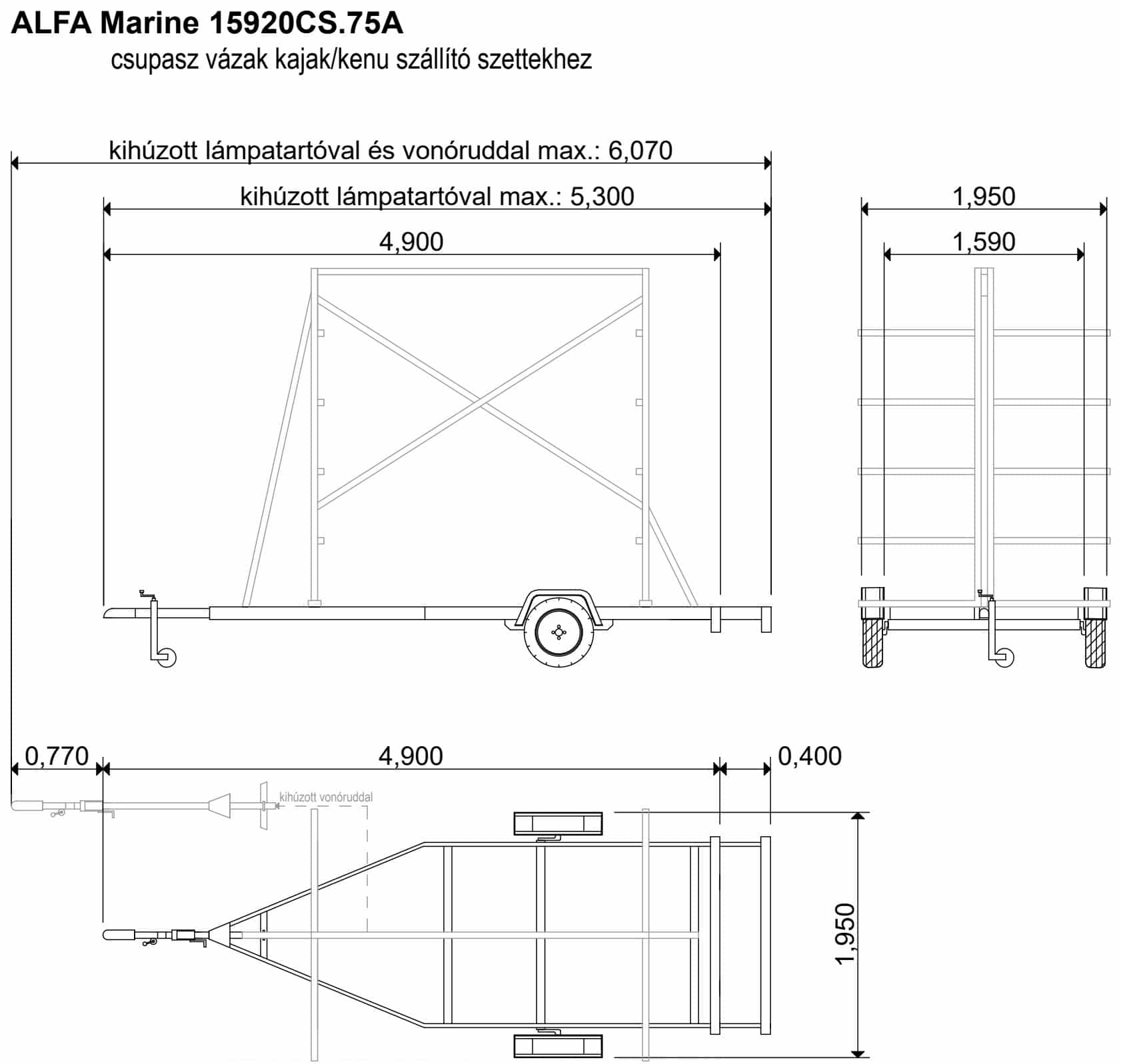 ALFA Marine 15920CS.75A csupasz vázak kajak/kenu szállító szettekhez - Image 4
