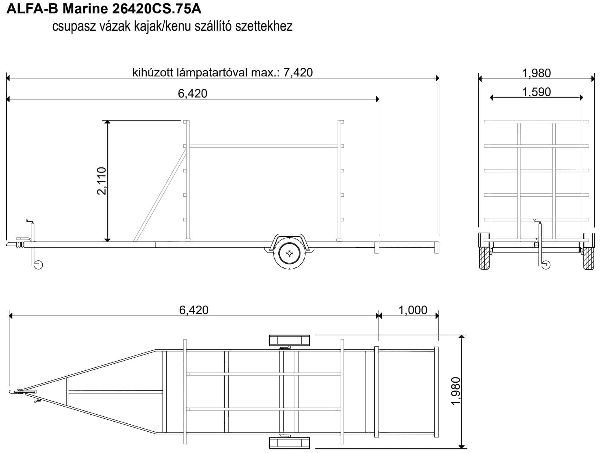 ALFA-B Marine 26420CS.75A csupasz vázak kajak/kenu szállító szettekhez
